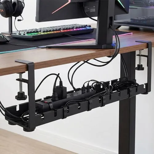 Kabelkanal Schreibtisch Ohne Bohren, Einziehbar 40–79CM Kabelmanagement Schreibtisch mit 15 Kabelbindern & 5 Haken, Verstellbare Kabelwanne Untertisch Klemmbar für Büro Homeoffice