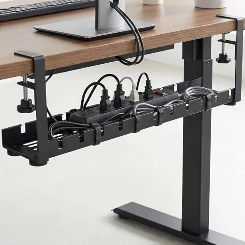 Kabelkanal Schreibtisch Ohne Bohren, Einziehbar 40–79CM Kabelmanagement Schreibtisch mit 15 Kabelbindern & 5 Haken, Verstellbare Kabelwanne Untertisch Klemmbar für Büro Homeoffice