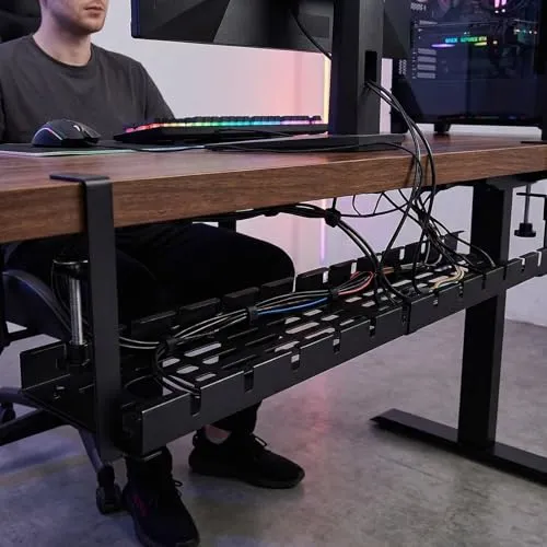 Kabelkanal Schreibtisch Ohne Bohren, Einziehbar 40–79CM Kabelmanagement Schreibtisch mit 15 Kabelbindern & 5 Haken, Verstellbare Kabelwanne Untertisch Klemmbar für Büro Homeoffice