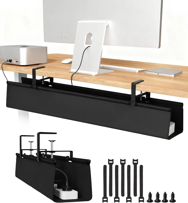 Unter dem flexiblen Kabelkanal Schreibtisch, 90 cm, ohne Bohren – Kabelmanagement für Schreibtisch, stabiles wasserfestes Kabelwanne mit 16 Kabelbindern, um Kabelsalat effektiv zu