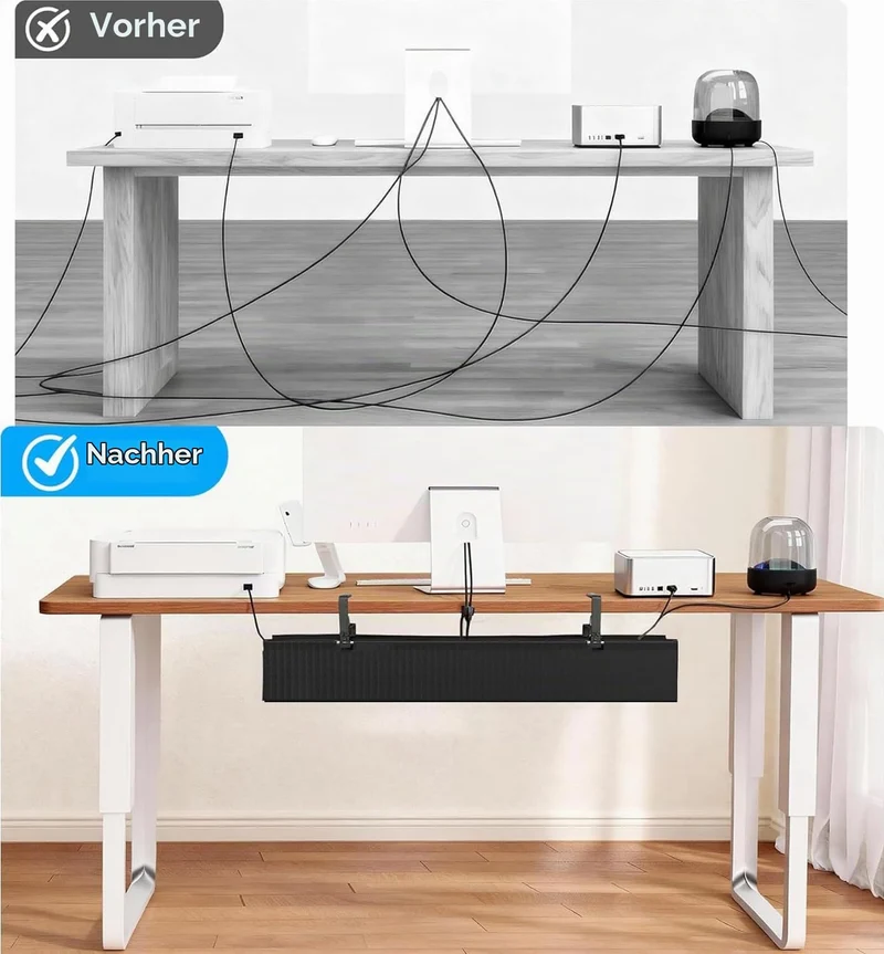 Unter dem flexiblen Kabelkanal Schreibtisch, 90 cm, ohne Bohren – Kabelmanagement für Schreibtisch, stabiles wasserfestes Kabelwanne mit 16 Kabelbindern, um Kabelsalat effektiv zu
