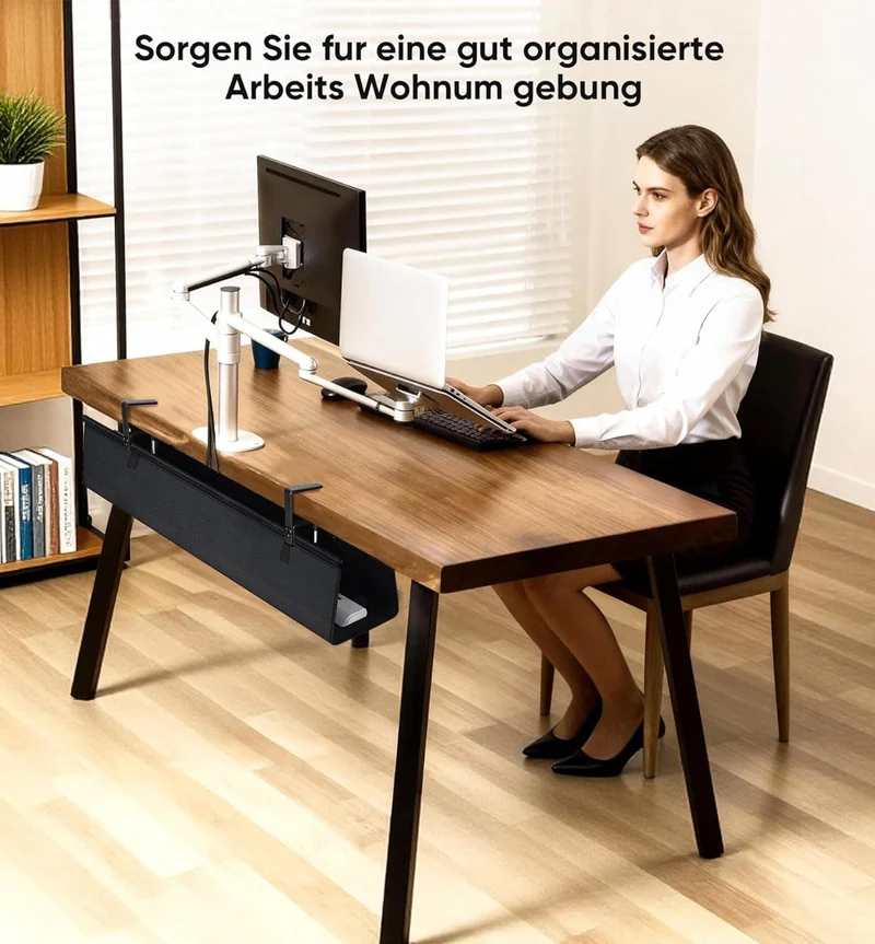 Unter dem flexiblen Kabelkanal Schreibtisch, 90 cm, ohne Bohren – Kabelmanagement für Schreibtisch, stabiles wasserfestes Kabelwanne mit 16 Kabelbindern, um Kabelsalat effektiv zu