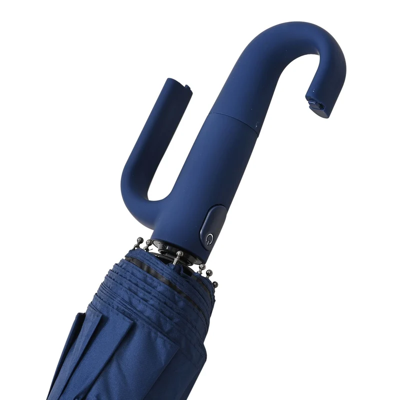 Sturmfester Regenschirm, C-Griff, Automatik, UV-Schutz UPF 30 (blockt 96,7 % UV-Strahlen), antikorrosiv, leicht (440 g), mit Aufbewahrungstasche, 23 Zoll, Marineblau