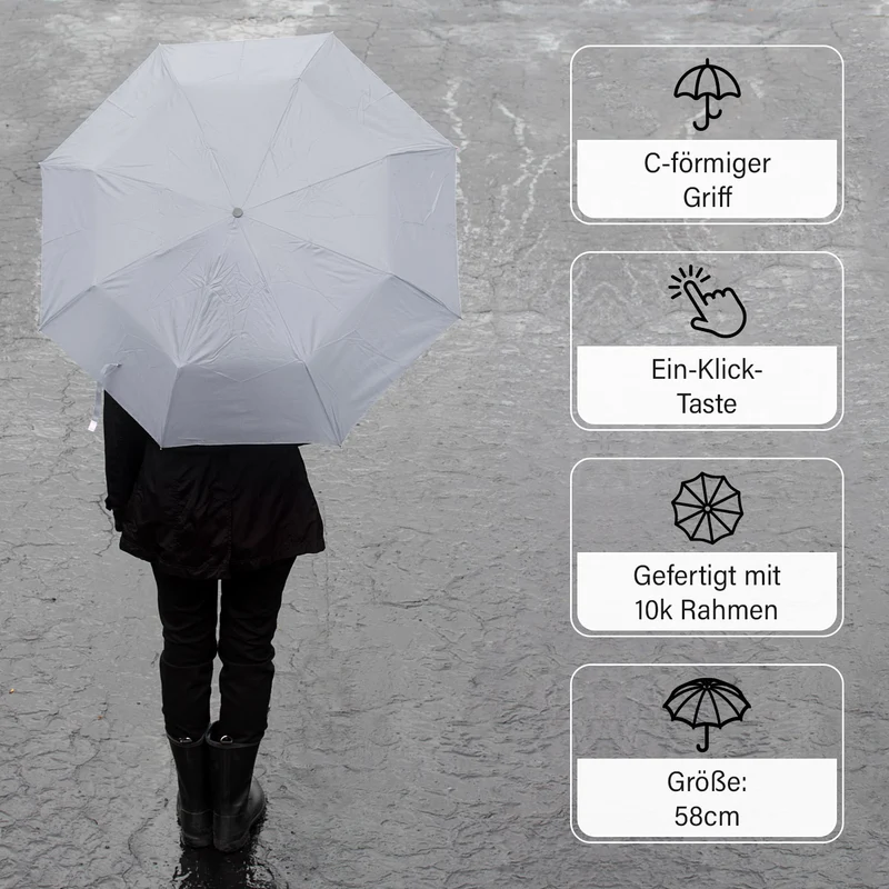 Sturmfester Regenschirm, C-Griff, Automatik, UV-Schutz UPF 30 (blockt 96,7 % UV-Strahlen), antikorrosiv, leicht (440 g), mit Aufbewahrungstasche, 23 Zoll, Marineblau