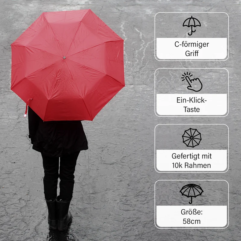 Sturmfester Regenschirm, C-Griff, Automatik, UV-Schutz UPF 30 (blockt 96,7 % UV-Strahlen), antikorrosiv, leicht (440 g), mit Aufbewahrungstasche, 23 Zoll, Marineblau