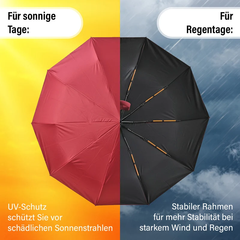 Sturmfester Regenschirm, C-Griff, Automatik, UV-Schutz UPF 30 (blockt 96,7 % UV-Strahlen), antikorrosiv, leicht (440 g), mit Aufbewahrungstasche, 23 Zoll, Marineblau