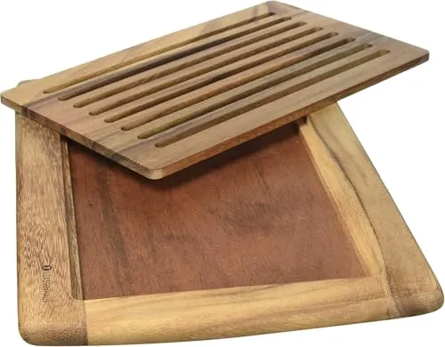 Zassenhaus Brotschneidebrett mit Einsatz aus Akazienholz in der Farbe Braun, Maße: 42cm x 28cm x 2cm, 055405