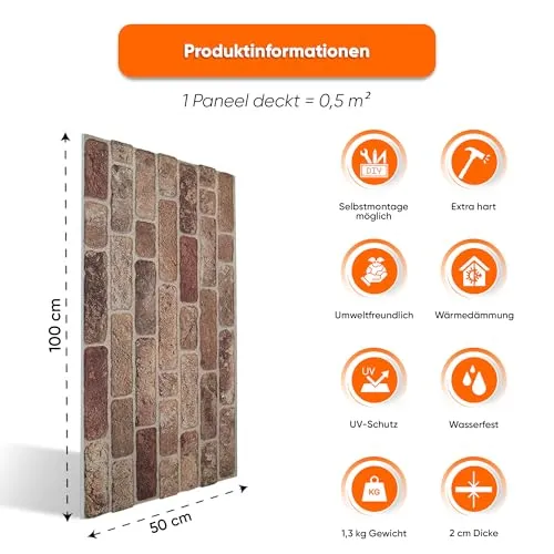 IZODEKOR Wandverkleidung Steinoptik Styropor 3D Wandpaneele - Verblender Steinoptik für Küche, Badezimmer, Balkon, Schlafzimmer, Wohnzimmer, Küchenrückwand und Teras | Bauerhausstil