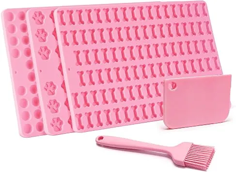 3er Set Silikon Backmatten für Hundekekse – BPA-frei, rutschfest, mit Knochen-, Pfoten- & runden Formen, inkl. Teigschaber & Backpinsel für DIY Hundeleckerlis