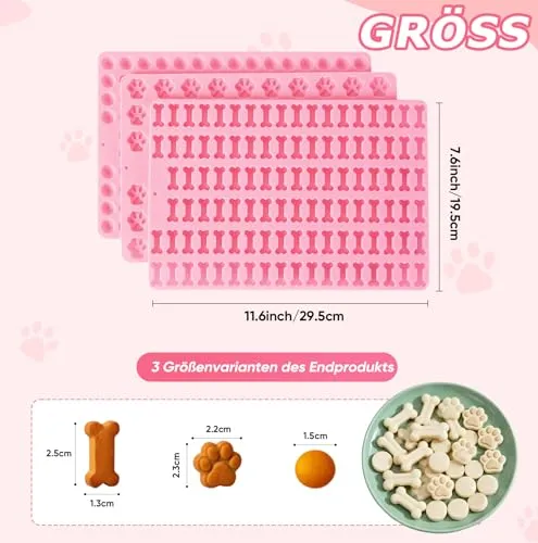 3er Set Silikon Backmatten für Hundekekse – BPA-frei, rutschfest, mit Knochen-, Pfoten- & runden Formen, inkl. Teigschaber & Backpinsel für DIY Hundeleckerlis