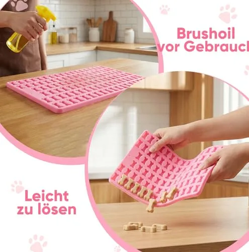 3er Set Silikon Backmatten für Hundekekse – BPA-frei, rutschfest, mit Knochen-, Pfoten- & runden Formen, inkl. Teigschaber & Backpinsel für DIY Hundeleckerlis