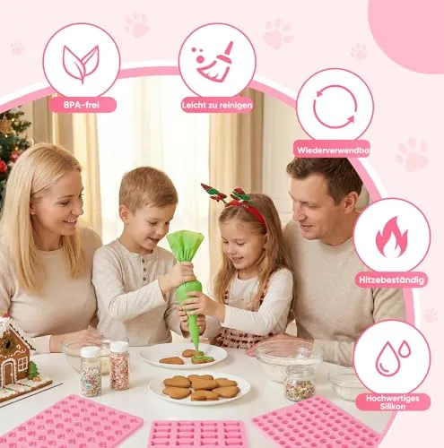 3er Set Silikon Backmatten für Hundekekse – BPA-frei, rutschfest, mit Knochen-, Pfoten- & runden Formen, inkl. Teigschaber & Backpinsel für DIY Hundeleckerlis
