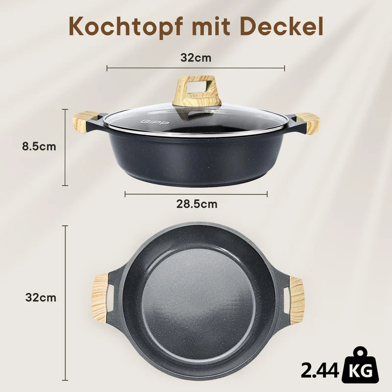 GiPP 5.6L Antihaft-Suppentopf mit Deckel, 32 cm großer, ungiftiger Suppentopf zum Kochen, Schmortöpfe mit Antihaft-Keramikbeschichtung, Antihaft-Kochtopf, kompatibel mit allen Herdarten