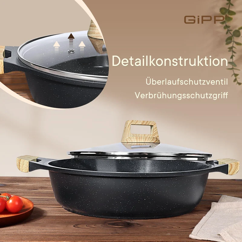 GiPP 5.6L Antihaft-Suppentopf mit Deckel, 32 cm großer, ungiftiger Suppentopf zum Kochen, Schmortöpfe mit Antihaft-Keramikbeschichtung, Antihaft-Kochtopf, kompatibel mit allen Herdarten