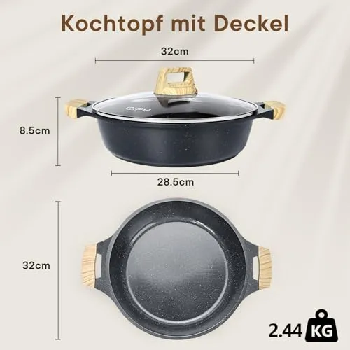 GiPP 5.6L Antihaft-Suppentopf mit Deckel, 32 cm großer, ungiftiger Suppentopf zum Kochen, Schmortöpfe mit Antihaft-Keramikbeschichtung, Antihaft-Kochtopf, kompatibel mit allen Herdarten