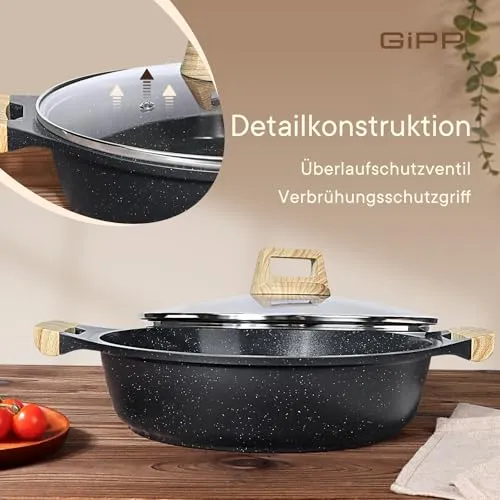 GiPP 5.6L Antihaft-Suppentopf mit Deckel, 32 cm großer, ungiftiger Suppentopf zum Kochen, Schmortöpfe mit Antihaft-Keramikbeschichtung, Antihaft-Kochtopf, kompatibel mit allen Herdarten