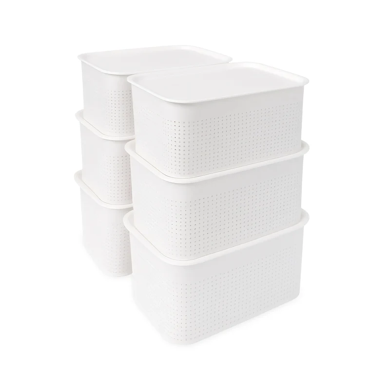 Relaxdays Aufbewahrungsbox 6er Set, mit Deckel, Organizer-Box 5 L, HBT: 13x26,5x19 cm, Stapelbox Kunststoff, Farbwahl