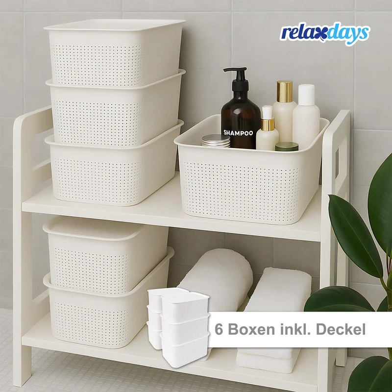 Relaxdays Aufbewahrungsbox 6er Set, mit Deckel, Organizer-Box 5 L, HBT: 13x26,5x19 cm, Stapelbox Kunststoff, Farbwahl