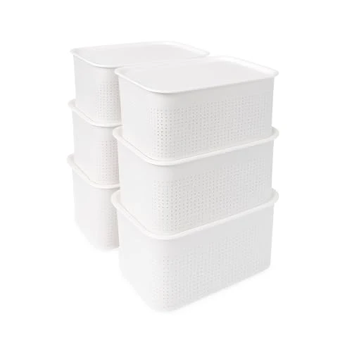 Relaxdays Aufbewahrungsbox 6er Set, mit Deckel, Organizer-Box 5 L, HBT: 13x26,5x19 cm, Stapelbox Kunststoff, Farbwahl
