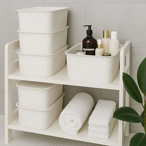 Relaxdays Aufbewahrungsbox 6er Set, mit Deckel, Organizer-Box 5 L, HBT: 13x26,5x19 cm, Stapelbox Kunststoff, Farbwahl