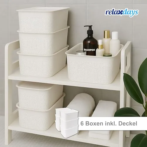 Relaxdays Aufbewahrungsbox 6er Set, mit Deckel, Organizer-Box 5 L, HBT: 13x26,5x19 cm, Stapelbox Kunststoff, Farbwahl