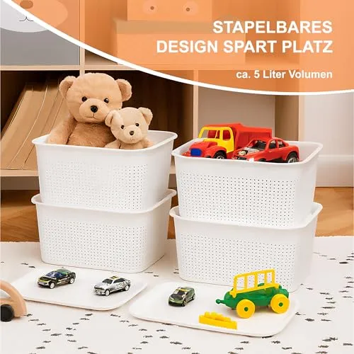 Relaxdays Aufbewahrungsbox 6er Set, mit Deckel, Organizer-Box 5 L, HBT: 13x26,5x19 cm, Stapelbox Kunststoff, Farbwahl