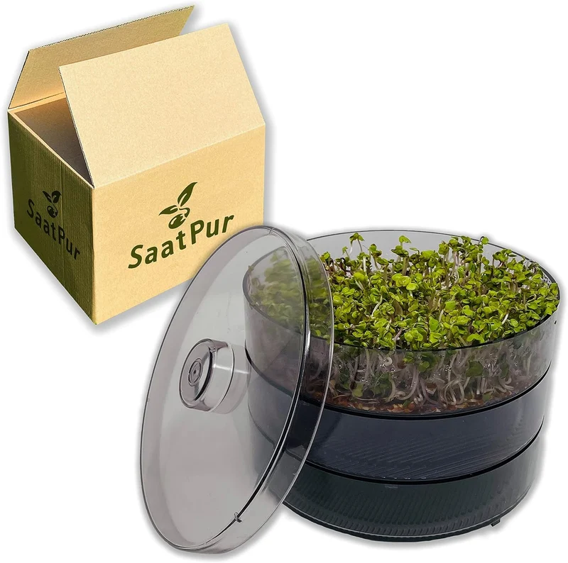 SaatPur® Keimsprossenbox Set 2 mit Zwei Etagen als Sprossen Keimgerät: Sprossen Anzucht sowie Microgreens Anzuchtschalen. Keimbox, Keimschale, Keimschachtel, Sprossenbox, Sprossenhaus, Keimgerät