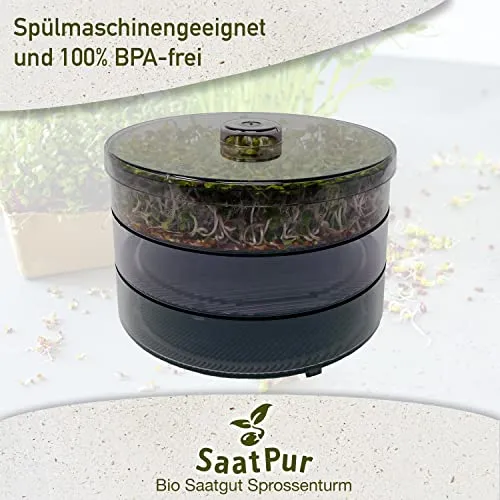 SaatPur® Keimsprossenbox Set 2 mit Zwei Etagen als Sprossen Keimgerät: Sprossen Anzucht sowie Microgreens Anzuchtschalen. Keimbox, Keimschale, Keimschachtel, Sprossenbox, Sprossenhaus, Keimgerät