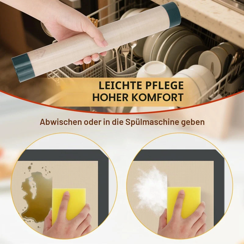 HOTEC Silikon-Backmatten 3er-Pack – Wiederverwendbare antihaftbeschichtete Silikon-Backbleche für den Ofen – Keks- & Macaron-Matten – 2 halbe Blätter + 1 Viertelblatt – BPA-frei, spülmaschinenfest