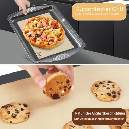 HOTEC Silikon-Backmatten 3er-Pack – Wiederverwendbare antihaftbeschichtete Silikon-Backbleche für den Ofen – Keks- & Macaron-Matten – 2 halbe Blätter + 1 Viertelblatt – BPA-frei, spülmaschinenfest