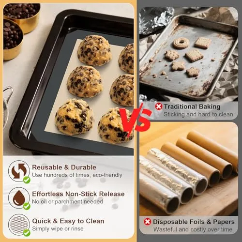 HOTEC Silikon-Backmatten 3er-Pack – Wiederverwendbare antihaftbeschichtete Silikon-Backbleche für den Ofen – Keks- & Macaron-Matten – 2 halbe Blätter + 1 Viertelblatt – BPA-frei, spülmaschinenfest