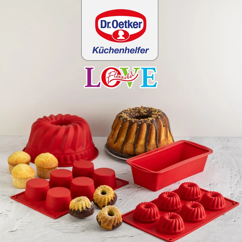 Dr. Oetker Silikon-Obstkuchenform Flexxibel Love Ø28 cm – Backform aus Platinsilikon, vielseitig einsetzbar, ideal für kleine Kuchen, Eis & Desserts
