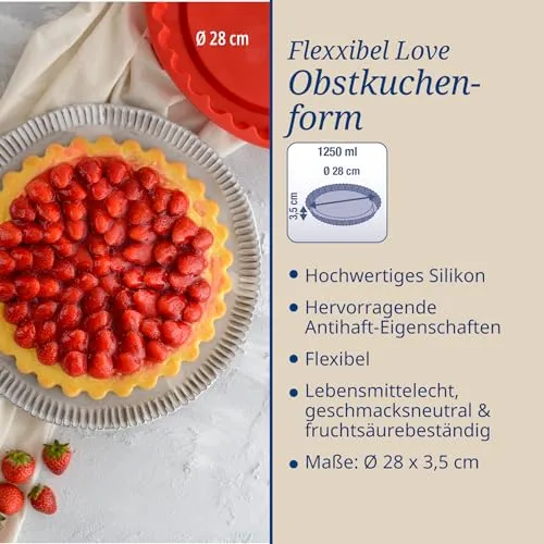 Dr. Oetker Silikon-Obstkuchenform Flexxibel Love Ø28 cm – Backform aus Platinsilikon, vielseitig einsetzbar, ideal für kleine Kuchen, Eis & Desserts