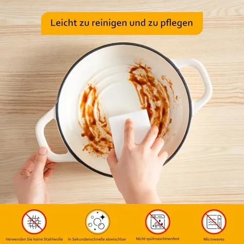 Velaze Gusseisen Topf Brot Backen, 4,8L Emaille Schmortopf mit Deckel und Griffen, 26 cm Brotbacktopf, Bräter Gusseisen, Dutch Oven für Küche Backen Bräter & Schmortöpfe (Weiß)