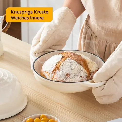 Velaze Gusseisen Topf Brot Backen, 4,8L Emaille Schmortopf mit Deckel und Griffen, 26 cm Brotbacktopf, Bräter Gusseisen, Dutch Oven für Küche Backen Bräter & Schmortöpfe (Weiß)