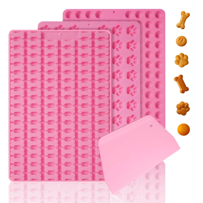 3 Stücke Backmatte Hundekekse, Leicht Zu Reinigende Backmatten Für Hundeleckerlies, Knochenform Klauenform Runde Form Diy-Haustier-Snacks, Schokolade, Kekse, Eiswürfel, Bpa-Frei