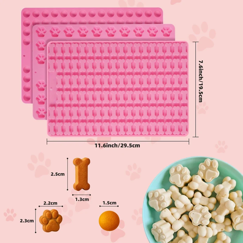 3 Stücke Backmatte Hundekekse, Leicht Zu Reinigende Backmatten Für Hundeleckerlies, Knochenform Klauenform Runde Form Diy-Haustier-Snacks, Schokolade, Kekse, Eiswürfel, Bpa-Frei