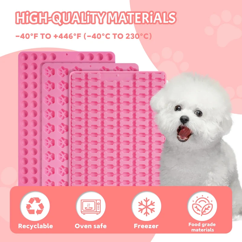 3 Stücke Backmatte Hundekekse, Leicht Zu Reinigende Backmatten Für Hundeleckerlies, Knochenform Klauenform Runde Form Diy-Haustier-Snacks, Schokolade, Kekse, Eiswürfel, Bpa-Frei