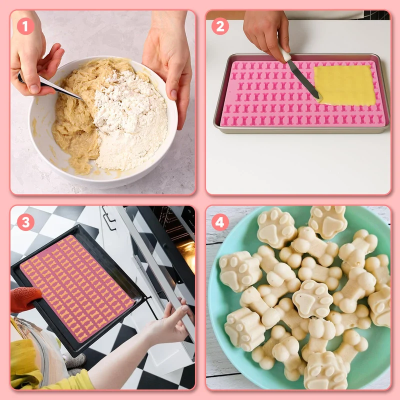 3 Stücke Backmatte Hundekekse, Leicht Zu Reinigende Backmatten Für Hundeleckerlies, Knochenform Klauenform Runde Form Diy-Haustier-Snacks, Schokolade, Kekse, Eiswürfel, Bpa-Frei