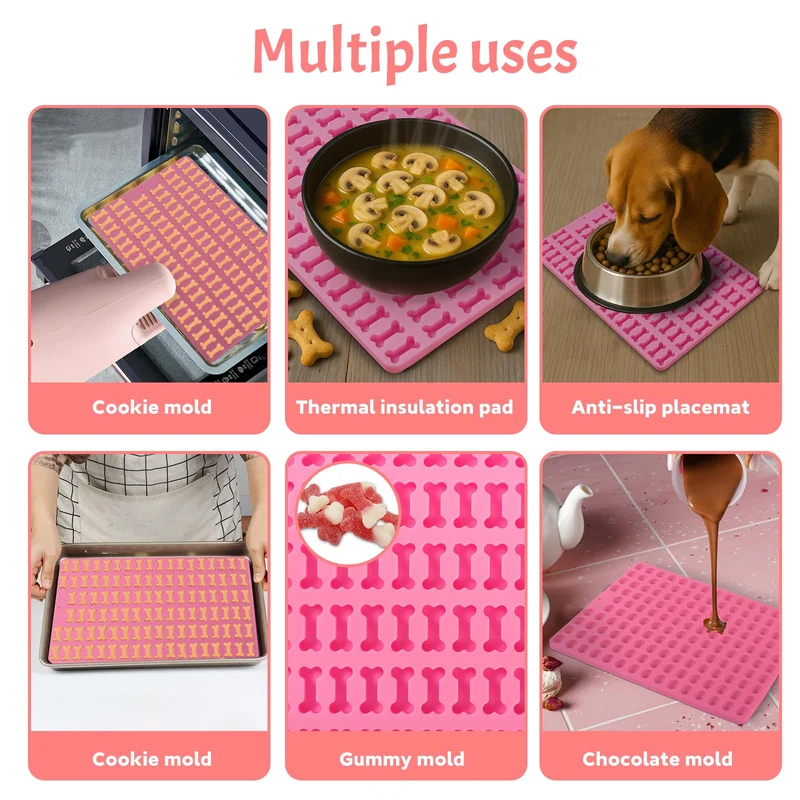 3 Stücke Backmatte Hundekekse, Leicht Zu Reinigende Backmatten Für Hundeleckerlies, Knochenform Klauenform Runde Form Diy-Haustier-Snacks, Schokolade, Kekse, Eiswürfel, Bpa-Frei