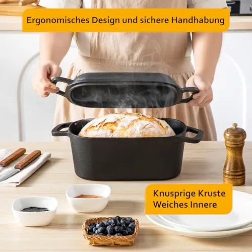 Velaze Schmortopf mit Deckel, Quadrat Gusseisen Topf 3,45L, 28cm Gusseisen Bräter mit Deckel Backofengeeignet, Induktion, Indoor & Outdoor – Cast Iron Pot für Bräter & Schmortöpfe Rot