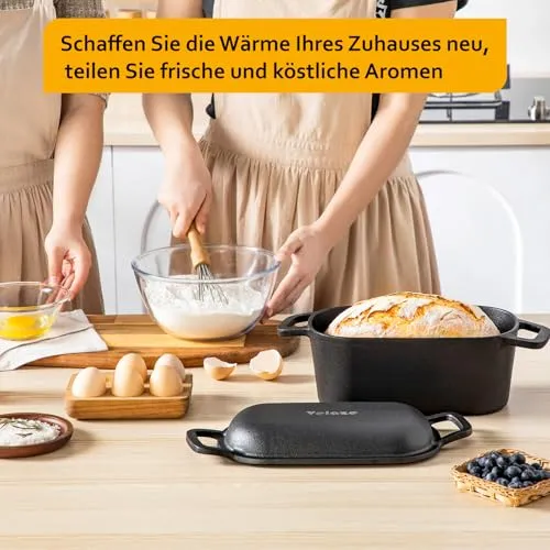 Velaze Schmortopf mit Deckel, Quadrat Gusseisen Topf 3,45L, 28cm Gusseisen Bräter mit Deckel Backofengeeignet, Induktion, Indoor & Outdoor – Cast Iron Pot für Bräter & Schmortöpfe Rot