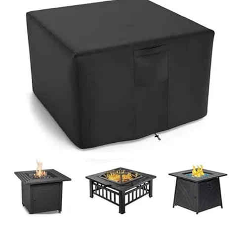 Feuerstelle Abdeckung Quadratisch - Premium Wasserdichte & Winddichte Schutzhülle Aus 420D Oxford Gewebe Für Gas-Feuertisch, Terrasse Und Gartenmöbel (92x92x61cm,Schwarz 420D)
