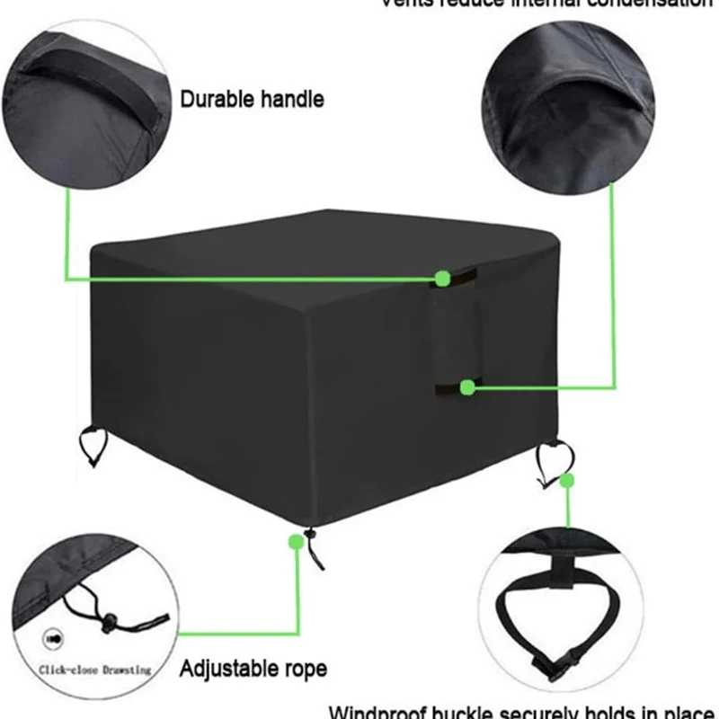 Feuerstelle Abdeckung Quadratisch - Premium Wasserdichte & Winddichte Schutzhülle Aus 420D Oxford Gewebe Für Gas-Feuertisch, Terrasse Und Gartenmöbel (92x92x61cm,Schwarz 420D)
