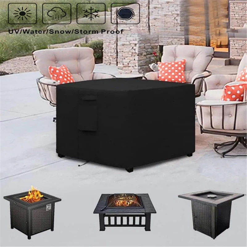 Feuerstelle Abdeckung Quadratisch - Premium Wasserdichte & Winddichte Schutzhülle Aus 420D Oxford Gewebe Für Gas-Feuertisch, Terrasse Und Gartenmöbel (92x92x61cm,Schwarz 420D)