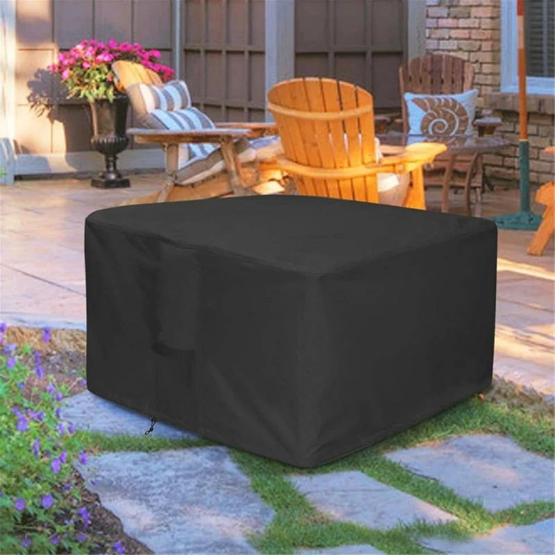 Feuerstelle Abdeckung Quadratisch - Premium Wasserdichte & Winddichte Schutzhülle Aus 420D Oxford Gewebe Für Gas-Feuertisch, Terrasse Und Gartenmöbel (92x92x61cm,Schwarz 420D)