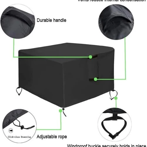 Feuerstelle Abdeckung Quadratisch - Premium Wasserdichte & Winddichte Schutzhülle Aus 420D Oxford Gewebe Für Gas-Feuertisch, Terrasse Und Gartenmöbel (92x92x61cm,Schwarz 420D)
