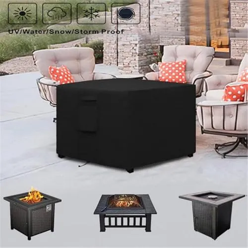 Feuerstelle Abdeckung Quadratisch - Premium Wasserdichte & Winddichte Schutzhülle Aus 420D Oxford Gewebe Für Gas-Feuertisch, Terrasse Und Gartenmöbel (92x92x61cm,Schwarz 420D)