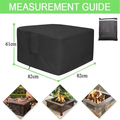 Feuerstelle Abdeckung Quadratisch - Premium Wasserdichte & Winddichte Schutzhülle Aus 420D Oxford Gewebe Für Gas-Feuertisch, Terrasse Und Gartenmöbel (92x92x61cm,Schwarz 420D)
