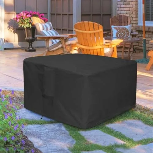 Feuerstelle Abdeckung Quadratisch - Premium Wasserdichte & Winddichte Schutzhülle Aus 420D Oxford Gewebe Für Gas-Feuertisch, Terrasse Und Gartenmöbel (92x92x61cm,Schwarz 420D)